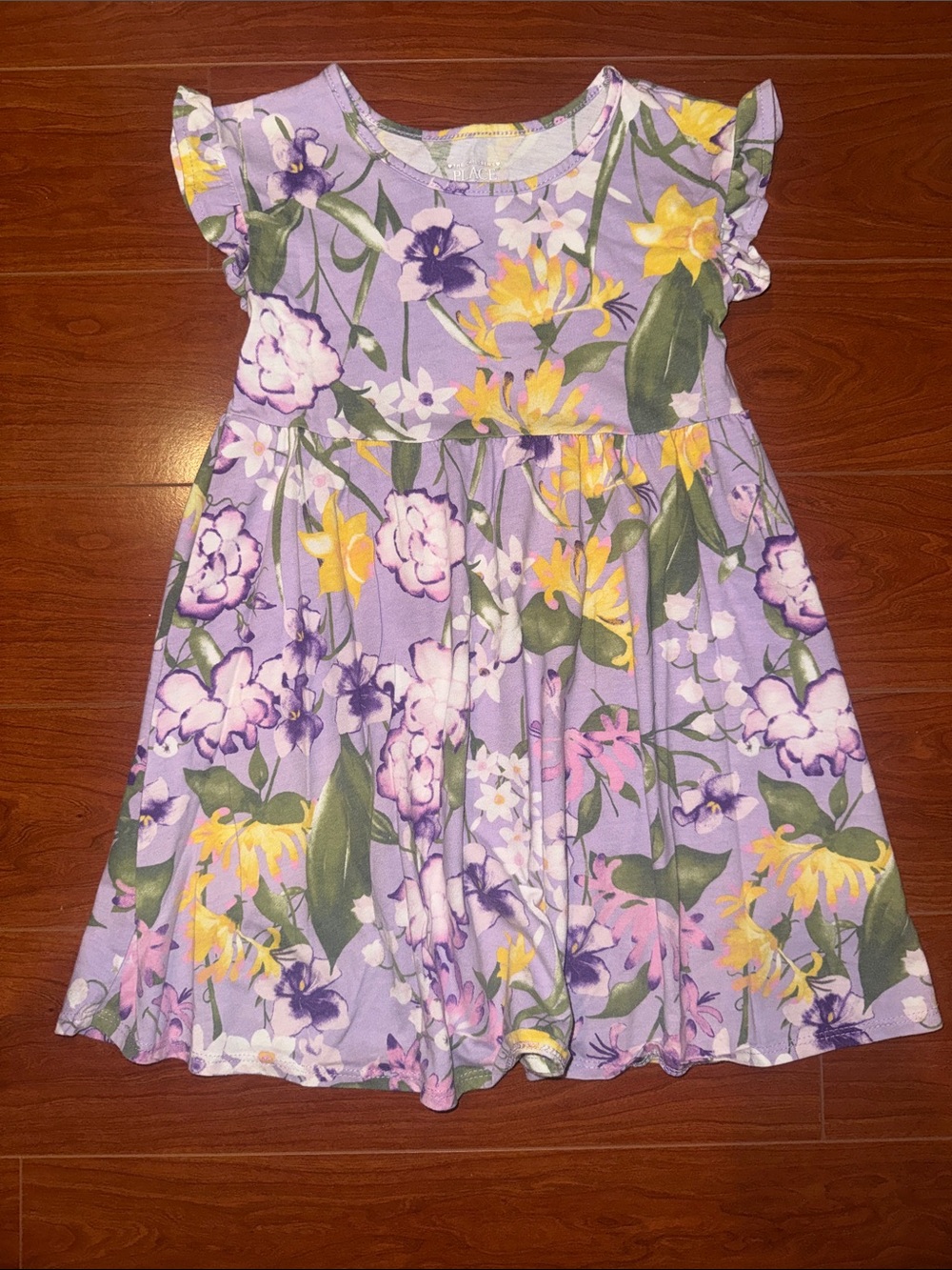 The Children's Place Lavender Floral Flutter Sleeve Dress with Yellow Accents